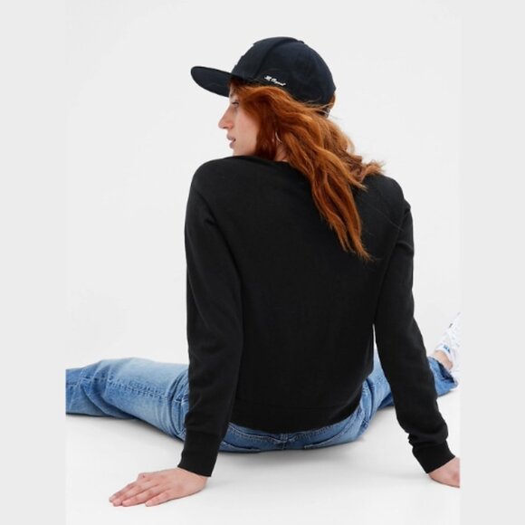 Gap Easy Pullover Cotton Modal blend Vneck sweater Black - Picture 2 of 8